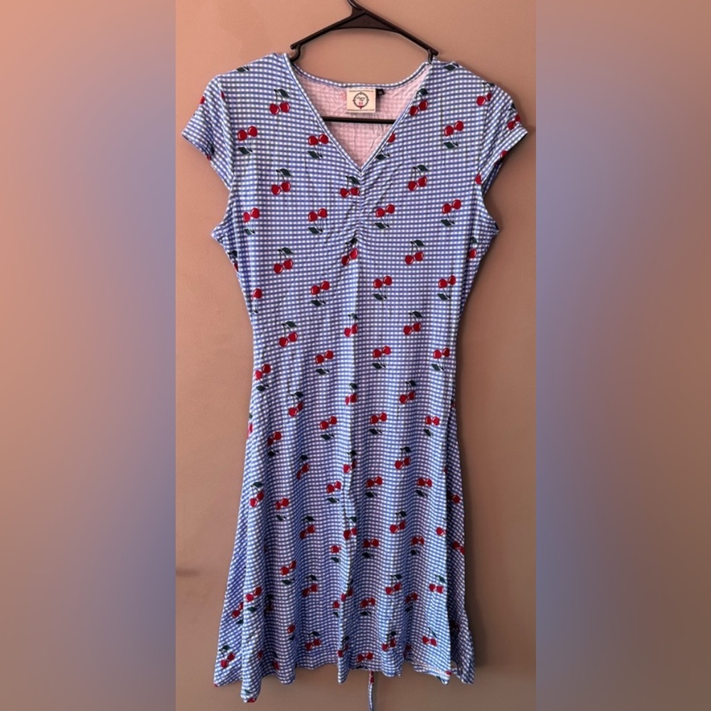 Banned Apparel Cherry Print Blue Dress Size M